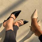 Pointy-toe Button-detail Sling-back Pumps