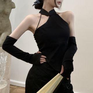 Asymmetrical Halter-neck Sheath Dress