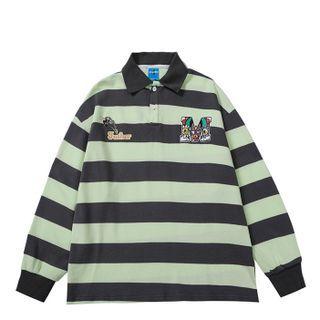 Striped Print Polo Sweatshirt