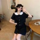 Short-sleeve Mock Two Piece Button Dress