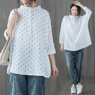 Print Stand-collar Long-sleeve Shirt White - F