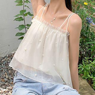 Faux Pearl Mesh Camisole Top