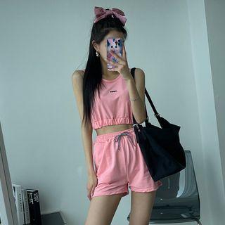 Set: Letter Crop Tank Top + Drawstring Shorts