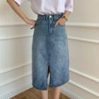 High-waist Denim Slit Skirt