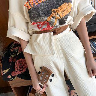 Contrast-trim Corduroy Wide-leg Pants With Belt Bag