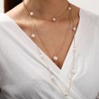 Layered Faux Pearl Chain Necklace 1 Pc - 9177 - Gold - One Size