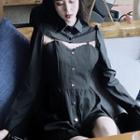 Spaghetti Strap Mini A-line Dress / Long-sleeve Cutout Shirt