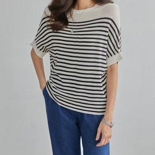 Batwing-sleeve Stripe Knit Top