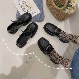 Faux Leather Quilted Platform Lace-up Shoes