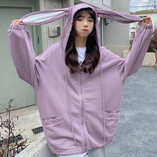 Ear Accent Zipped Hoodie