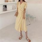 Buttoned Long Surplice-wrap Dress Yellow - One Size