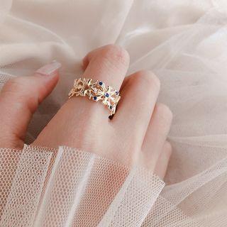 925 Sterling Silver Rhinestone Accent Cutout Open Ring