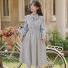 Set: Plain Shirt + Plaid Midi A-line Overall Dress