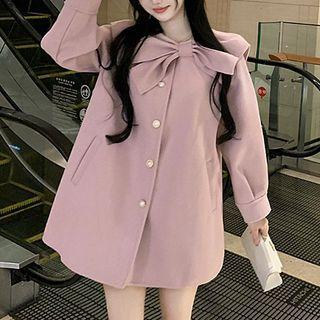 Bow Single-breasted Coat Pink - One Size