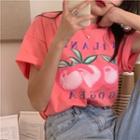 Short-sleeve Fruit Print T-shirt Fruit Print - Pink - One Size