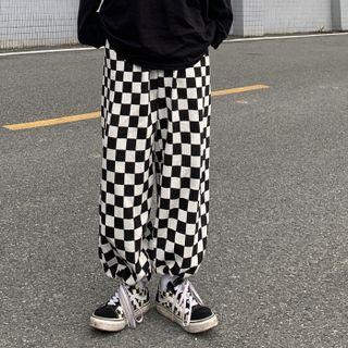Check Wide Leg Jogger Pants