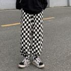 Check Wide Leg Jogger Pants