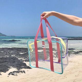 Contrast Trim Applique Pvc Tote Bag