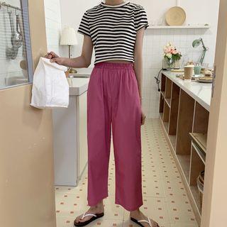 Short-sleeve Striped Cropped T-shirt / Wide-leg Pants