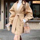 Belted Balloon-sleeve Wrap Coat