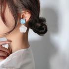 Flower Resin Dangle Earring 1 Pair - Silver Needle - Blue & White - One Size