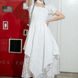 Ruffle Trim Layered Midi A-line Dress
