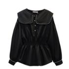 Long-sleeve Embellished Wide-collar Peplum Blouse