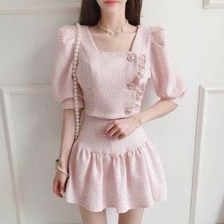 Square-neck Frill-trim Cropped Jacket