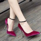 Ankle Strap Pointed Velvet Pumps