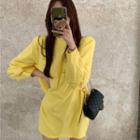 Plain Lantern-sleeve Dress Yellow - One Size