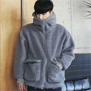 Hooded Funnel-neck Sherpa-fleece Jacket