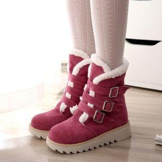 Buckled Fleece-lined Short Boots