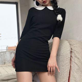 Collared Elbow-sleeve Minidress