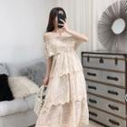 Off-shoulder Maxi Lace Layered Dress