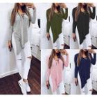 Long-sleeve Lace-up Slit T-shirt