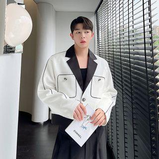 Contrast Lapel Cropped Jacket