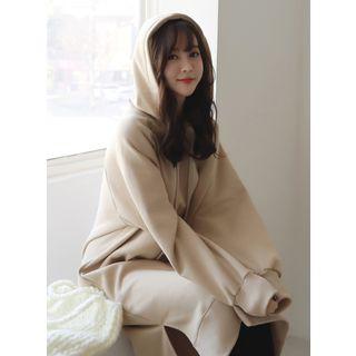 Raglan-sleeve Brushed-fleece Lined Midi Hoodie Dress