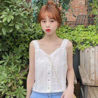 Spaghetti Strap Button Lace Top White - One Size