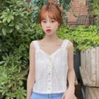 Spaghetti Strap Button Lace Top White - One Size