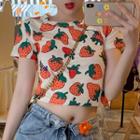 Short-sleeve Strawberry Print Crop T-shirt