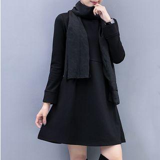 Long-sleeve Mock-neck A-line Mini Dress