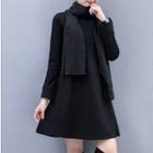 Long-sleeve Mock-neck A-line Mini Dress