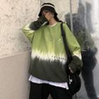 Tie-dyed Lettering Round Neck Pullover Green - One Size