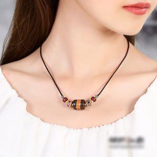 Retro Bead Pendant Necklace Black & Brown - 65cm