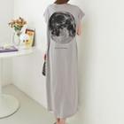 Cap-sleeve Moon-print Maxi T-shirt Dress