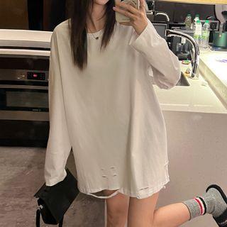 Long-sleeve / Short-sleeve Distressed T-shirt