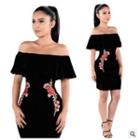 Floral Embroidered Off-shoulder Bodycon Dress
