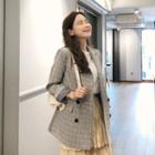 Double-breasted Plaid Blazer Gray - One Size