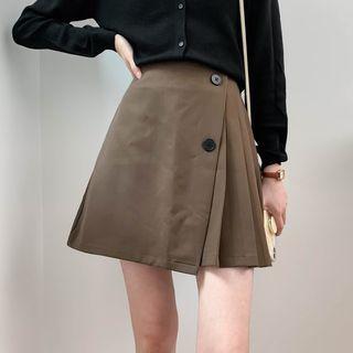 High-waist Plain Button-up A-line Mini Skirt