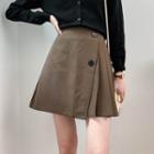 High-waist Plain Button-up A-line Mini Skirt